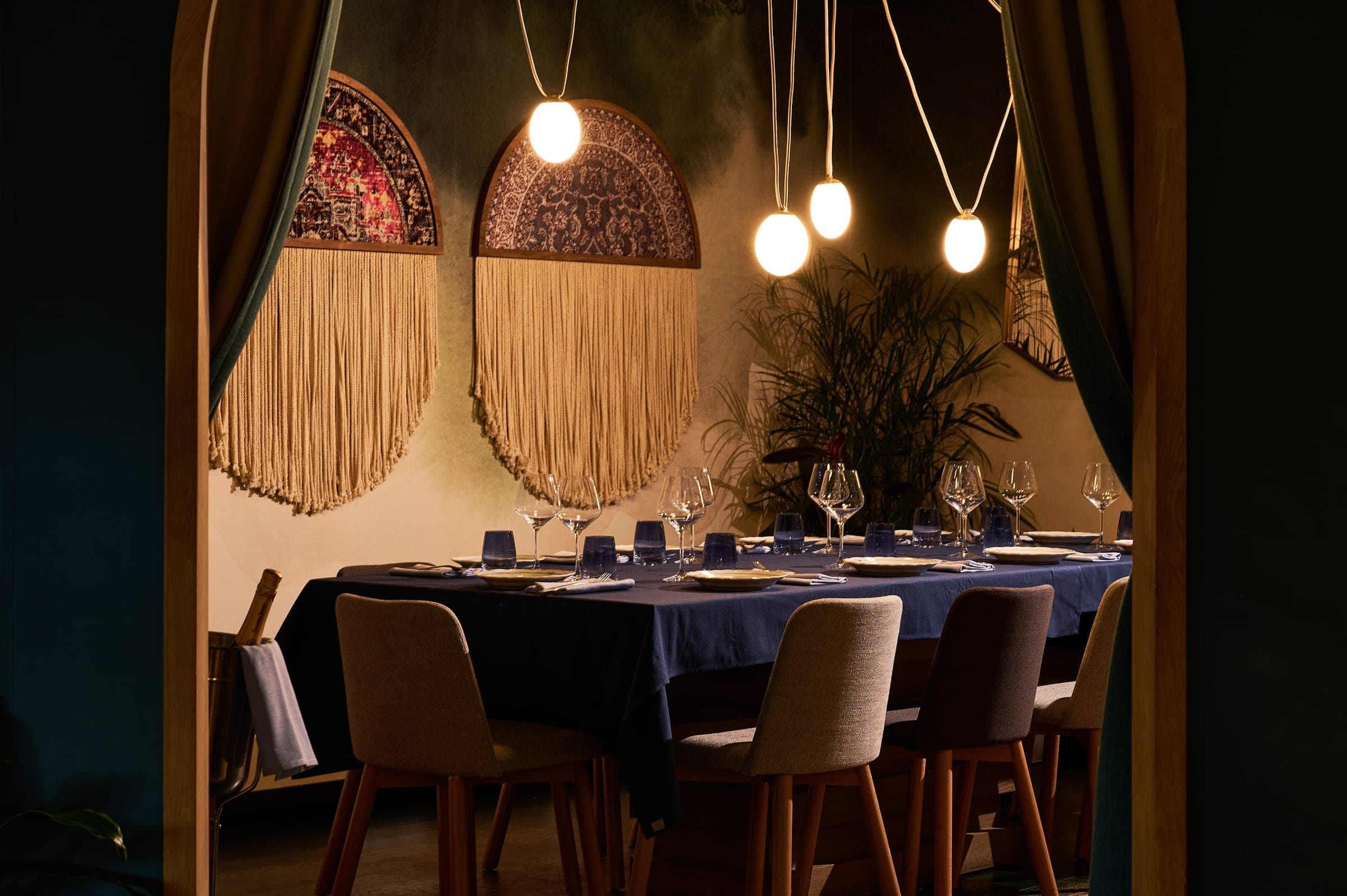 Private dining room laid out for a seated dinner